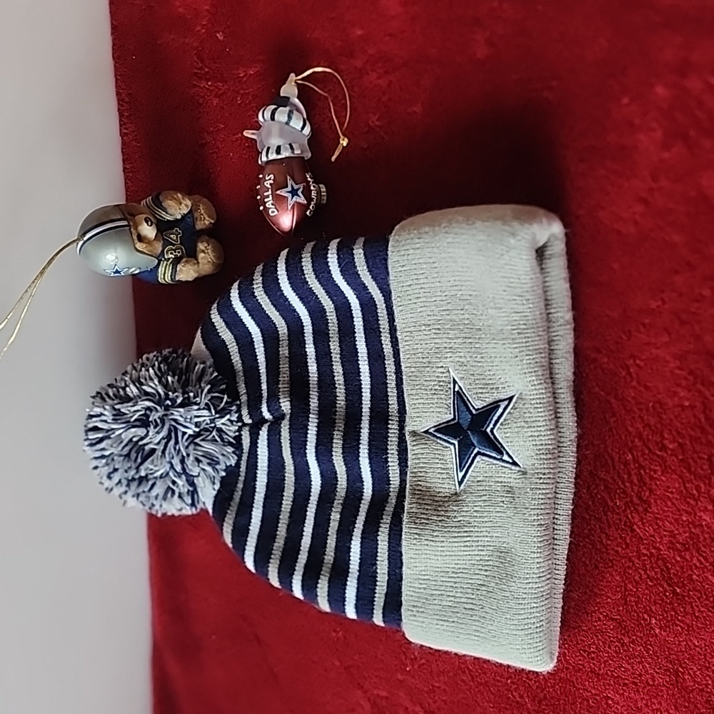 Set of 3 NFL, Cowboys Bennie/Hat and 2 Cowboys Christmas Ornaments.